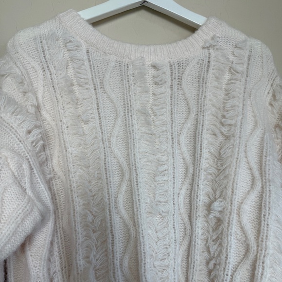 12th Tribe Lorie Beige Fringe Sweater Boho Oversized Crewneck Sweater Women’s M - Picture 5 of 12